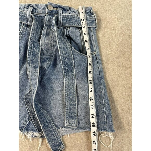 Free People We The Free Sz 25 East of Eden Belted Denim Frayed Mini Skirt - Picture 13 of 13